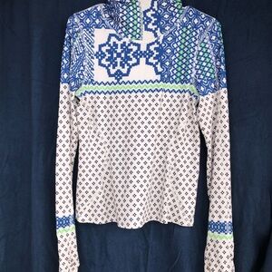 Blue and Green Patterned Vintage Women's Top